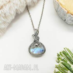 naszyjnik kamień księżycowy stal chirurgiczna wisiorek handmade wirewrapping
