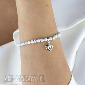 Prezent Bransoletka z howlitu i srebra Mom S love, dla kobiety