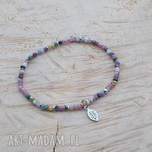 JewelsbyAT: Kolorowa bransoletka z turmalinów z listkiem, na gumce, bez zapięcia, listek, na co dzień, delikatna