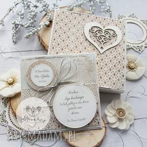 handmade scrapbooking kartki piękna kartka w pudełku z okazji ślubu. Personalizowany prezent ślubny