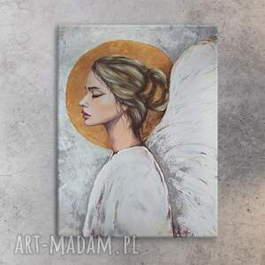 Prezent 100% Ręcznie malowany Anioł na płótnie - 50x70 cm (4 0790)