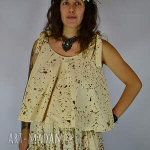 Barwiona roślinami, ręcznie robiona Dzika Bluzka Magiczna Łąka