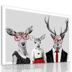 nowoczesny obraz drukowany na płótnie - 120x80 m rodzina jeleni z czerwonymi