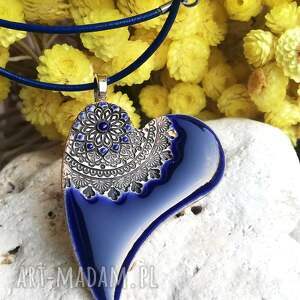 handmade naszyjniki kobaltowy naszyjnik z wisiorkiem w kształcie serca zawieszka