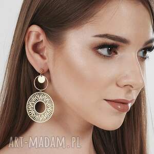 Długie z motywem koła c927, ażurowe kolczyki, motyw słońca