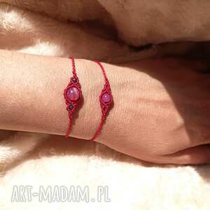 duo agat w makramie para bransoletek czerwony sznurek mikro makrama, kamienie