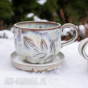handmade ceramika handmade filiżanka ceramiczna z listkiem| miód wanilia | 330 ml