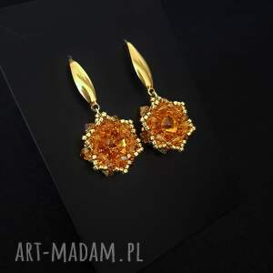 Złote Wiszące Kolczyki Topaz Maxima z Kryształkami i Koralikami