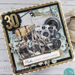 Kartka na 30. Urodziny z aparatem fotograficznym, personalizacja, męska na 30 tke, z foto