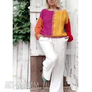 swetry szydełkowy kolorowy sweterek - kolory tęczy szydełkowa bluzka