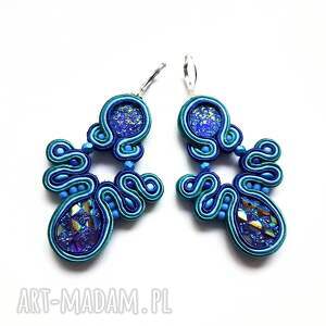 kolczyki haftowane sutaszowe niebieskie fale