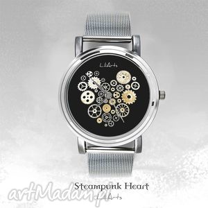 zegarki zegarek, bransoletka - steampunk heart, black fantasy watch, czarny