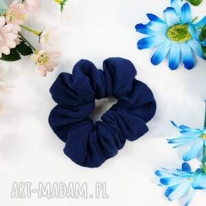 Granatowa gumka scrunchie z bawełnianego muślinu M