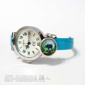 zegarek, bransoletka - słoń niebieski, skórzany, szczęście, prezent