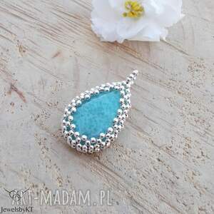 handmade wisiorki larimar w koronkach - wisior