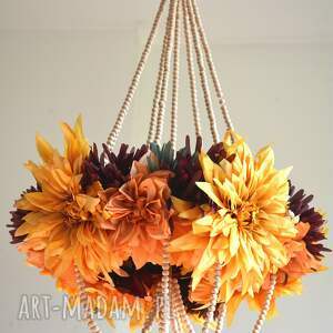 pająk kwietny, kwiaty dekoracja wisząca, wianek, drewniane kulki