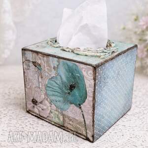 dekoracje kwadratowe pudełko na chusteczki w kwiatki, drewniany chustecznik