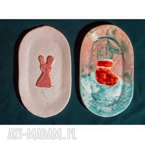 upominki świąteczne Zestaw ceramicznych talerzy na święta - króliczek