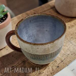 Duży ceramiczny kubek 450 ml na herbatę - Art by Leika (niebieski, biel, miedź)