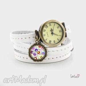 handmade skórzany zegarek - bransoletka słowiańskie kwiaty