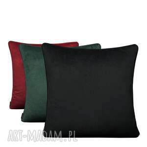 poduszki dekoracyjne komplet 3 sztuk 45x45cm welur czerwień, zieleń, czerń
