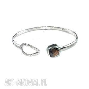 obręcz z kwarcem dymnym, srebro, bransoletka srebrna