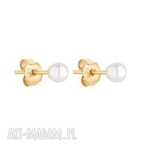 złote kolczyki z białymi perłami swarovski crystal white