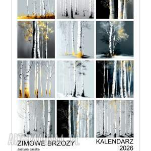kalendarz 2026 zimowe brzozy 15x21 cm, zestaw grafik, prezent, grafiki