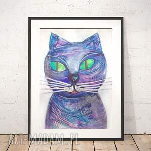 kot rysunek A4, bajkowy obrazek z kotem, kot grafika do domu, dekoracja do dziecięcego