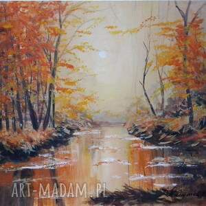 obraz ręcznie malowany akrylowy jesienna melancholia - 24x30cm, słońce na łące