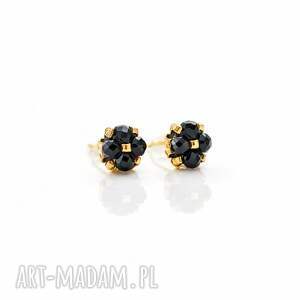Delikatne Czarno Złote Kolczyki Sztyfty - Turmalin