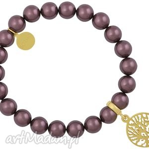 ręcznie robione fioletowa bransoletka perły burgundy swarovski® elements ze złotą rozetą