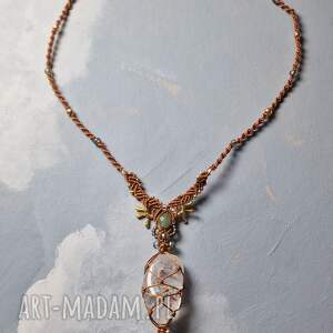Naszyjnik z kwarcem kryształowym i dymnym dusk, biżuteria makrama, natura, z kamieniami, kryształ, talizman