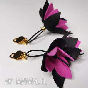 ręcznie robione klipsy klipsy lekkie czarno amarantowe kwiaty