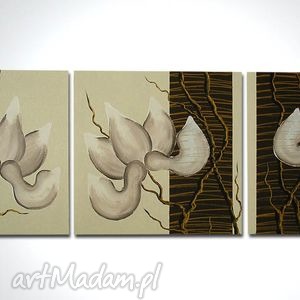 obraz ręcznie malowany - magnolie 12 120x40cm płótno, płótnie
