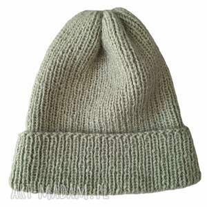 Ręcznie robiona czapka z alpaki i jedwabiu - limonkowa beanie