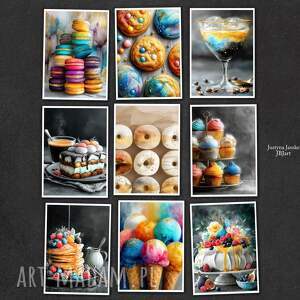słodkości - zestaw 9 grafik 13x18 cm, prezent, prezent dla łasucha, grafiki