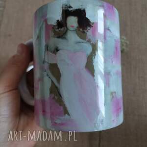 kubek kolor kobiety - blady róż, herbata, relaks obraz na porcelanie, wyjątkowy