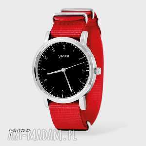 zegarek, bransoletka - simple elegance, czarny czerwony, nato, grafika