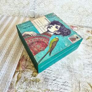 pudełko drewniane - papużki - Stworki we wzorki