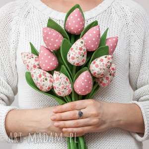 art anette tulipany z materiału bukiet pastelowy róż 9 sztuk, fabric flowers