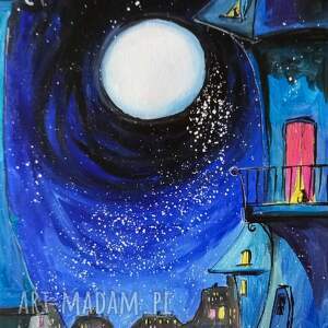 niebieska noc obraz akrylowy na płótnie 40x30cm artystki adriany laube - noc, księżyc