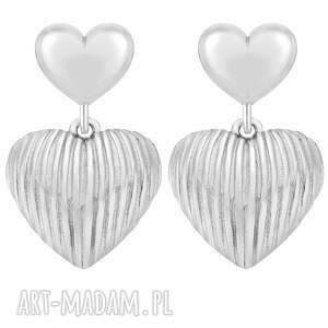 srebrne kolczyki podwójne serca, serduszkami, sercami, ozdobne