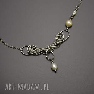 hand-made naszyjniki krótki naszyjnik choker z perłami perły wire wrapping stal