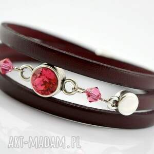 handmade bransoletka magnetoos triple cristal bordo skóra