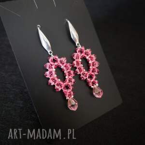 długie kolczyki rose glow z kryształków i koralików dziewczęca biżuteria