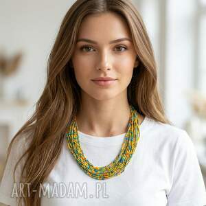 Wielowarstwowy naszyjnik makrama boho - żółty, niebieski i pomarańczowy