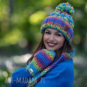 Czapka MERINO 50%- Tęcza błękit” EUFORIA