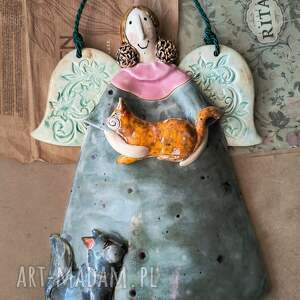 anioł z 2 kotami, ceramika, wyjątkowy prezent