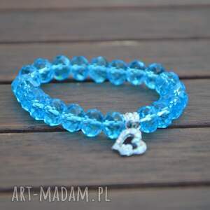 handmade bracelet by sis: niebieskie kryształy z charmsem sercem